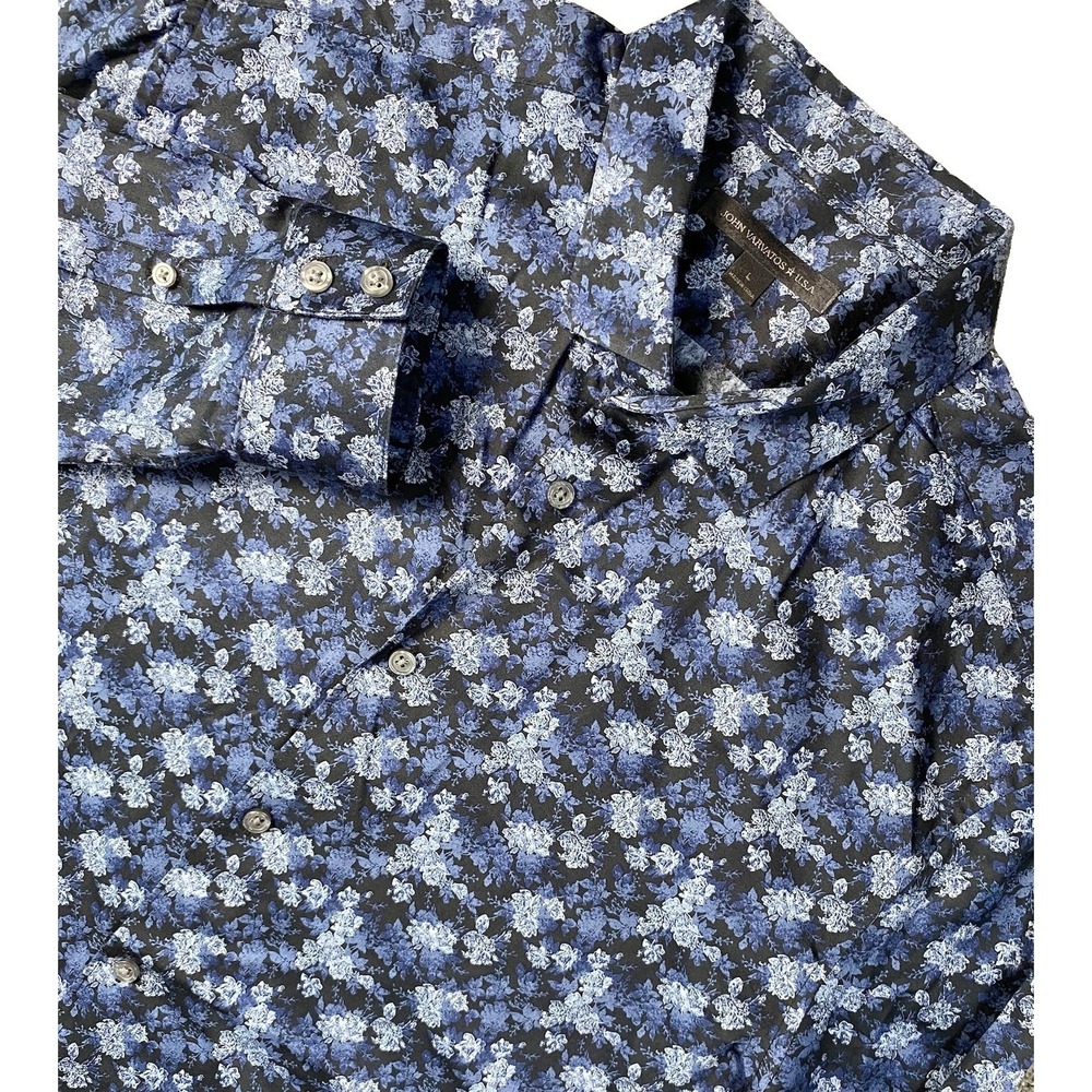 John Varvatos USA Button Down Mens Large Blue Floral Long Sleeve Cotton Shirt